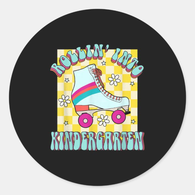 Back To School Rolling Into The Kindergarten Groov Runder Aufkleber (Vorderseite)