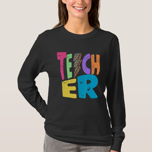Back To School Teacher Leopard Thunder Motivationa T-Shirt (Vorderseite)