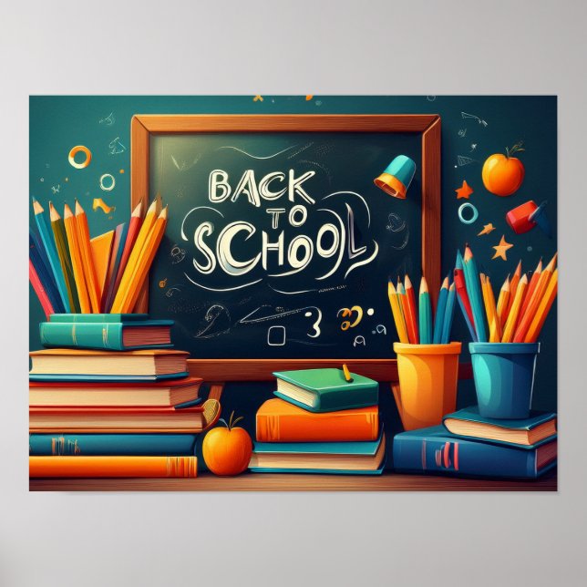 Back to School Teacher Welcome Blackboard Books  Poster (Vorne)