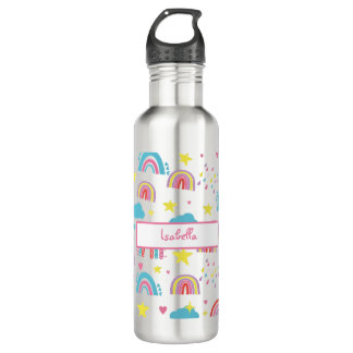 Back to School Water Bottle with Rainbow Pattern Edelstahlflasche