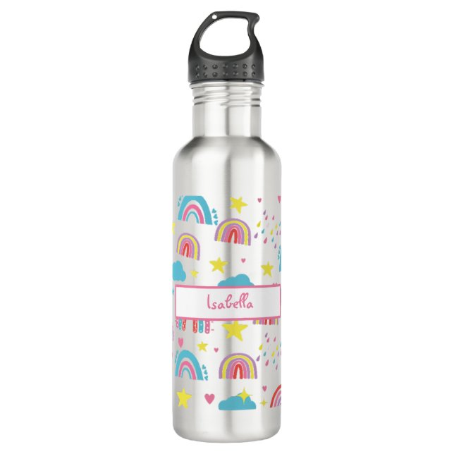 Back to School Water Bottle with Rainbow Pattern Edelstahlflasche (Vorderseite)