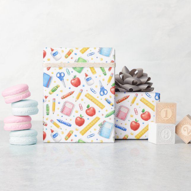 Back to School Watercolor Supplies Pattern Geschenkpapier (Babyparty)
