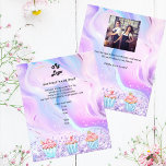 Backbäckerei holografische Kuchen Logo Foto Flyer<br><div class="desc">Personalisieren und fügen Sie Ihr Firmenlogo,  Ihren Namen,  Ihre Adresse,  Ihren Text. Rosa,  lila,  blauer pastellfarbener holografischer Untergrund mit Kuchen. Zurück: Fügen Sie ein Foto hinzu und erzählen Sie die Geschichte über Ihre Marke.</div>