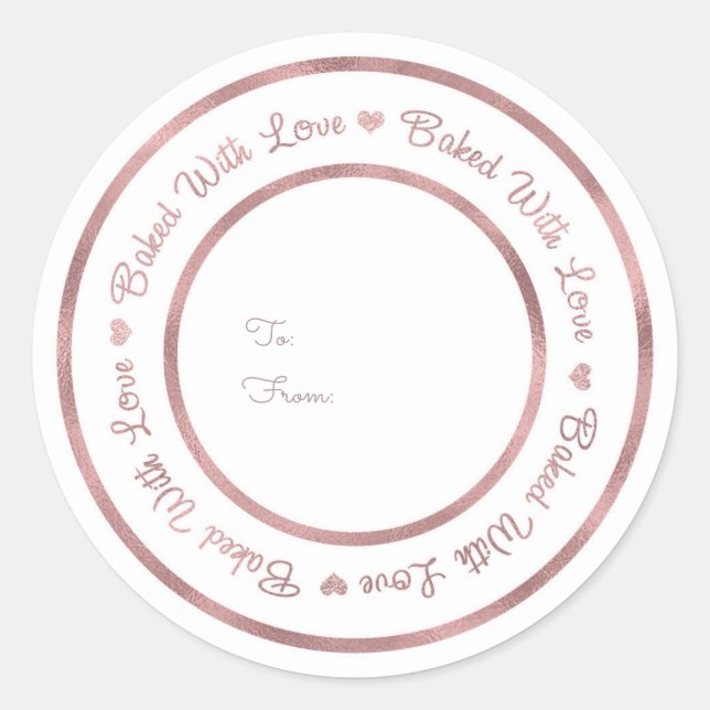 Backed with Liebe Leckerei Rose Gold Modernes Glam Runder Aufkleber (Vorderseite)