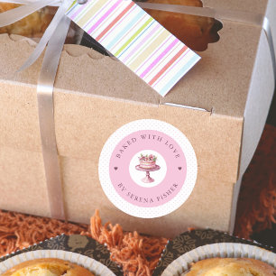 Backed with Liebe Pink Polka Dot Business Sticker