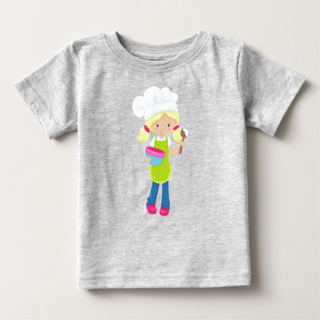 Backen, Bäckerei, Bäckerei, Niedliches Mädchen, Bl Baby T-shirt (Vorderseite)