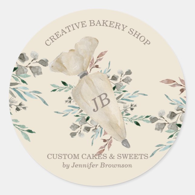 Backen Boho Chic Food Maker monogrammiert Runder Aufkleber (Vorderseite)