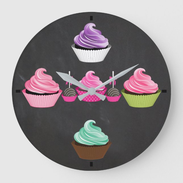 Backen Cupcake O'Clock Große Wanduhr (Vorderseite)