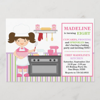 Backen-Geburtstags-Party Einladungs-Brown-Haar Einladung