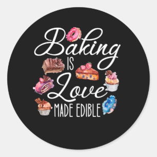 Backen ist Liebe essbar Runder Aufkleber