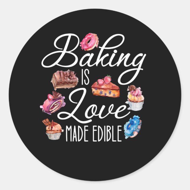 Backen ist Liebe essbar Runder Aufkleber (Vorderseite)