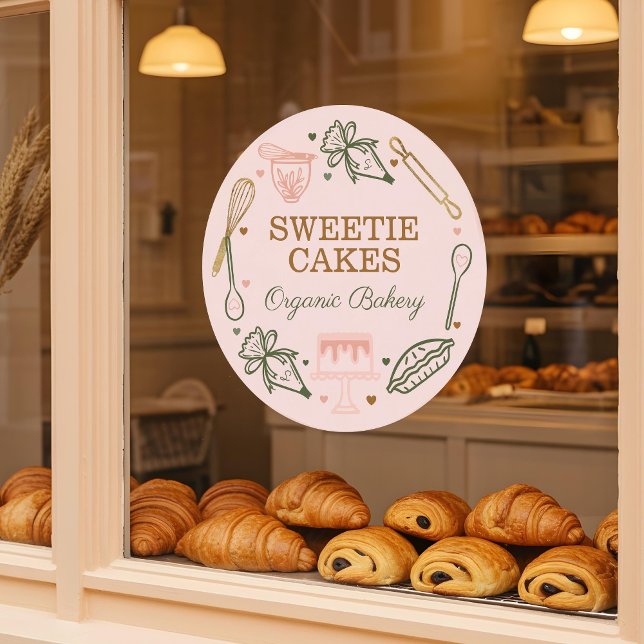 Backen & Kochen Utensidrosa & Olivenöle Grün Fensteraufkleber (Baking & Cooking Utensil Pink & Olive Green Window Cling)