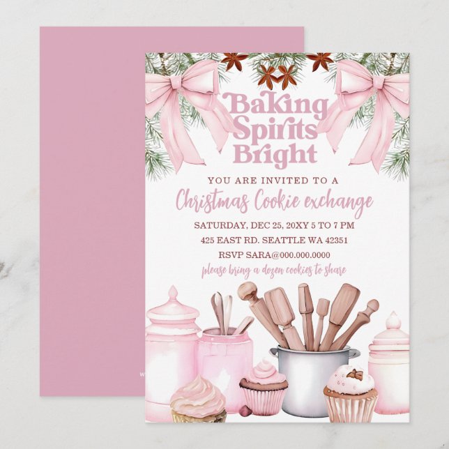 Backen mit Geist hellem Rosa Kekstausch  Einladung (Vorne/Hinten)