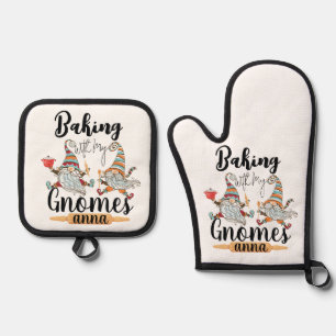 Backen mit meinen Gnomen Moderne lustige skandinav Ofenhandschuh & Topflappen-Set