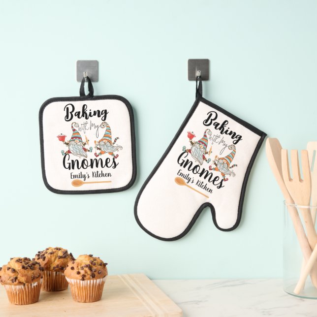 Backen mit meinen Gnomes Custom Bakery Gnome Backe Ofenhandschuh & Topflappen-Set (Insitu (Hängend))