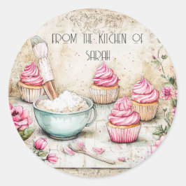 Backen Rosa Cupcakes Runder Aufkleber