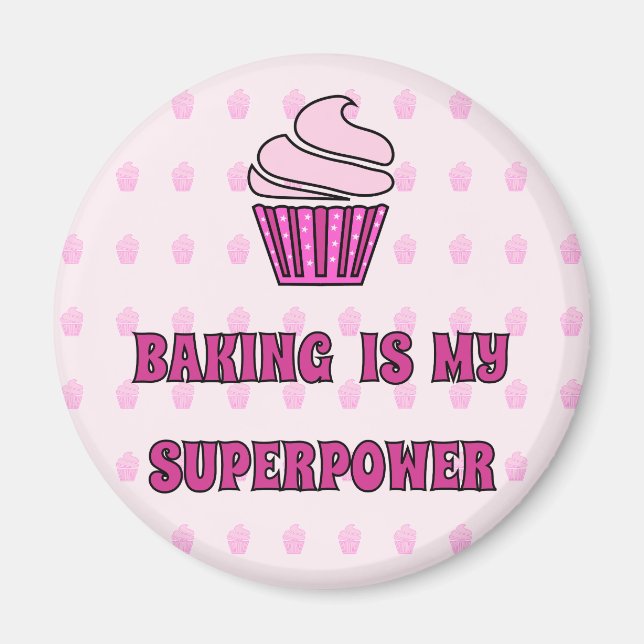 Backen Superpower rosa Kuchen Magnet (Vorne)