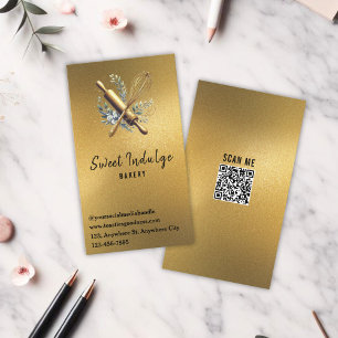 Backen Utensil QR Code Gold Glitzer Bäckerei Visitenkarte