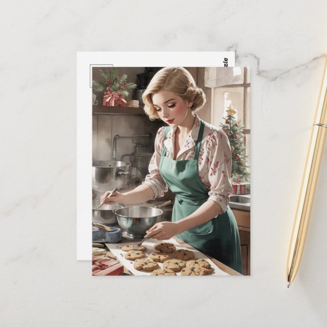 Backen Weihnachtskekse Aquarell Postkarte (Vorderseite/Rückseite Beispiel)