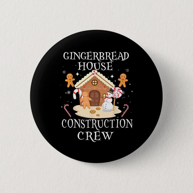 Backen Xmas Gingerbrot House Construction Crew De Button (Vorderseite)