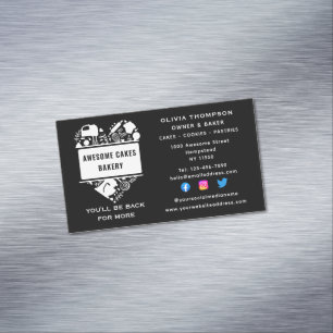 Bäcker Bäckerei Kuchen Kekse Gebäck Chef Schwarz W Magnetische Visitenkarte