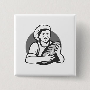 Bäcker, der Brot-LaibGrayscale Retro hält Button
