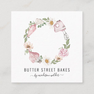 Bäcker Konditor Wasserfarbe Utensilien Floral Quadratische Visitenkarte