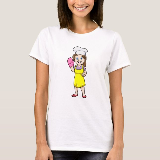 Bäcker mit Kochhandschuh und Schürze aus Ofen T-Shirt (Vorderseite)