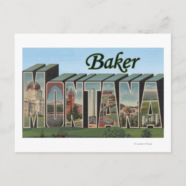 Bäcker, MontanaGroße BuchstabenszenenBäcker, MT Postkarte (Vorderseite)