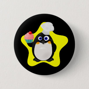 Bäcker-Pinguin mit kleinem Kuchen Button