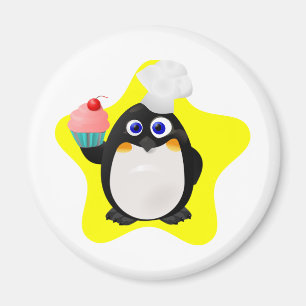 Bäcker-Pinguin mit kleinem Kuchen Magnet