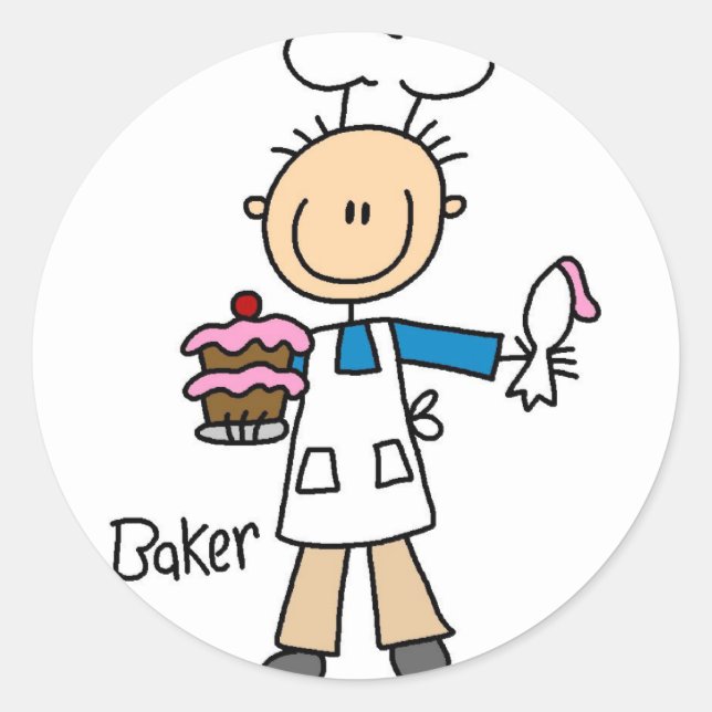 Bäcker-Strichmännchen-Aufkleber Runder Aufkleber (Vorderseite)