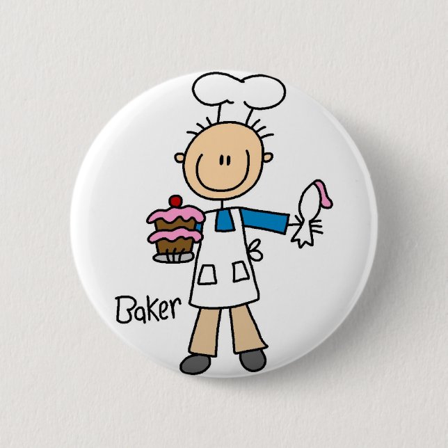 Bäcker-Strichmännchen-Knopf Button (Vorderseite)