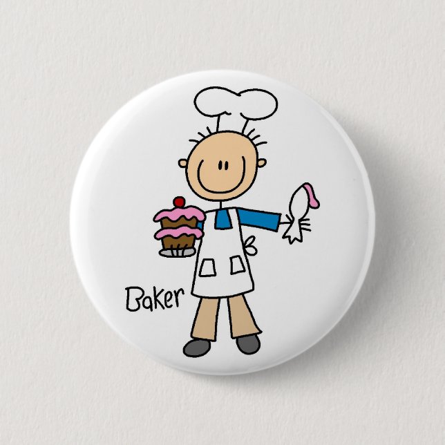 Bäcker-Strichmännchen-Knopf Button (Vorderseite)