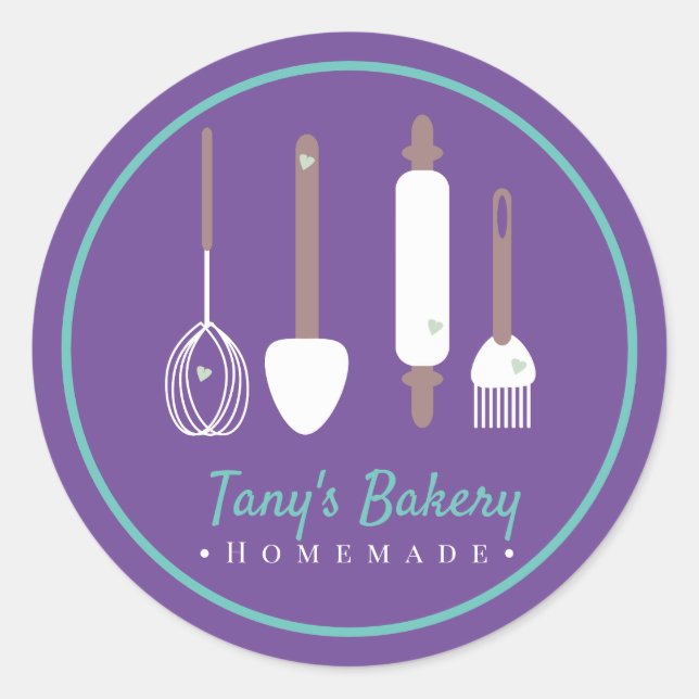 Bäcker Utensils Cake Logo hausgemachte Bäckerei Runder Aufkleber (Vorderseite)