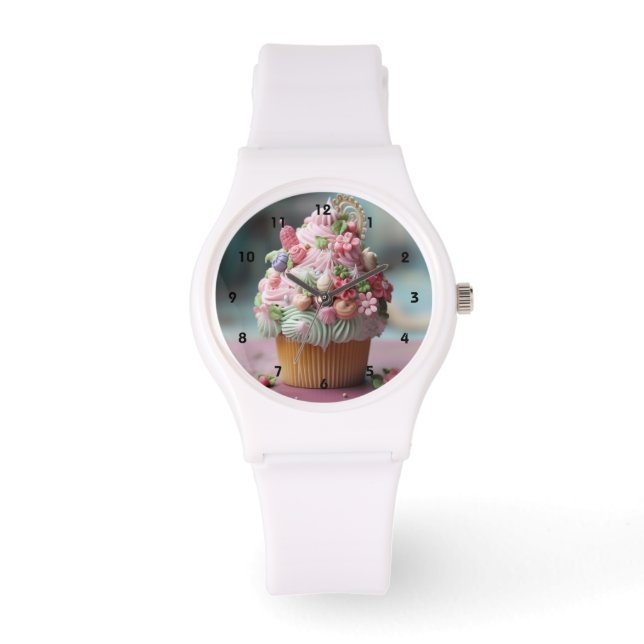 Bäckerchen-Cupcake-Uhr Armbanduhr (Vorderseite)