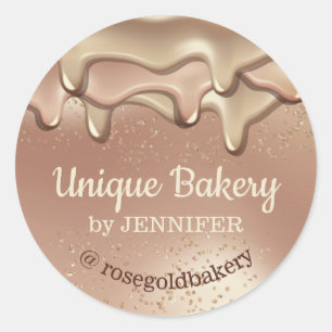 Bäckerei Abstract Rose Gold Tröpfelnd beige Runder Aufkleber