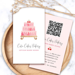 Bäckerei Blush Pink Torte QR Code Konditor Minimal Visitenkarte