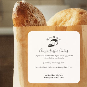 Bäckerei-Brot-Logo Minimalistische Inhaltsstoffeti Quadratischer Aufkleber