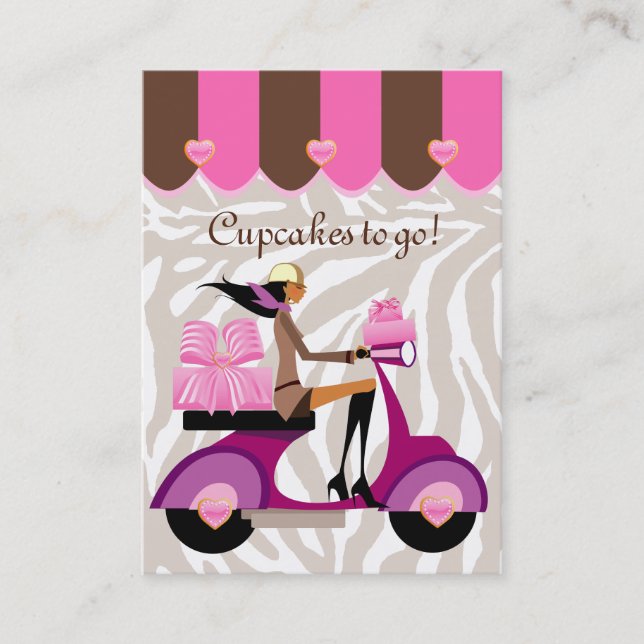 Bäckerei Business Card Scooter Girl Rosa Boxen Zeb Visitenkarte (Vorderseite)