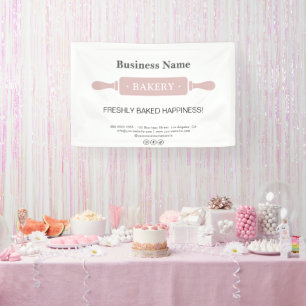 Bäckerei Button Weißes und rosa Geschäft Banner