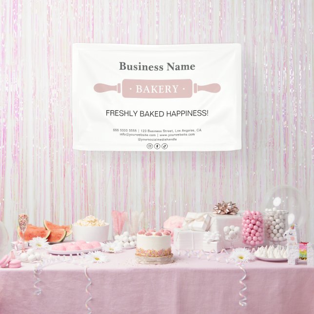 Bäckerei Button Weißes und rosa Geschäft Banner (Party)
