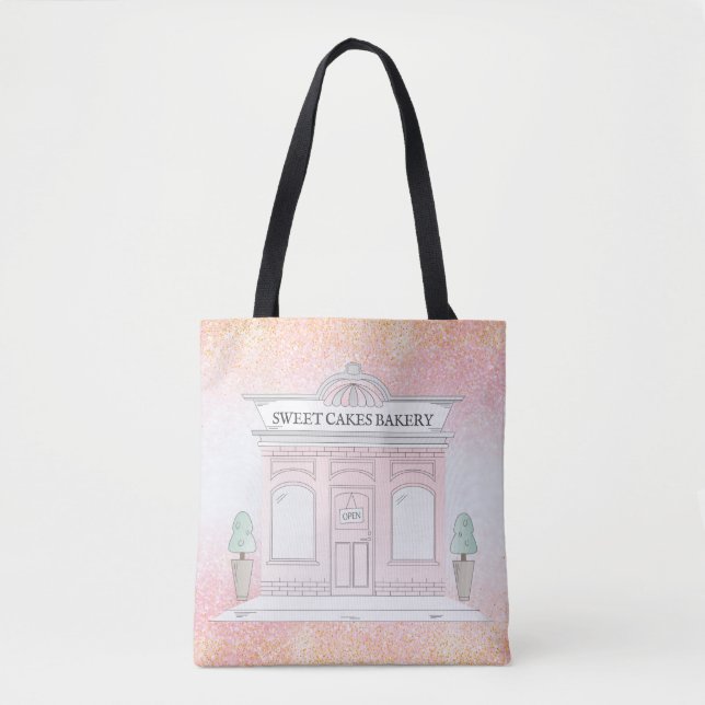 Bäckerei Cafe Illustration | Rosa Glitzer Tote Tas Tasche (Vorderseite)