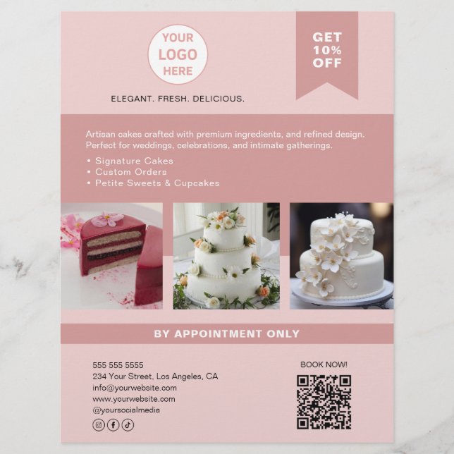 Bäckerei Cake Custom Logo Pink Business Flyer (Vorne)