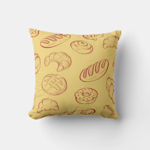 Bäckerei, Croissants, Lebensmittel Vintage nahtlos Kissen