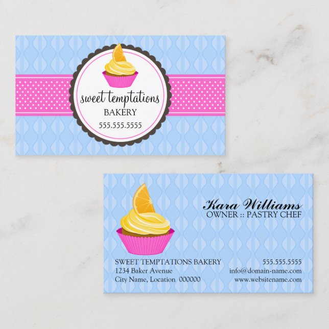 Bäckerei Cupcake Blau und Rosa Visitenkarte (Vorne/Hinten)