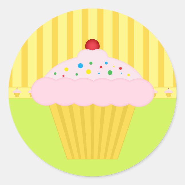 Bäckerei Cupcake Gelb Limones Muster Hintergrund Runder Aufkleber (Vorderseite)