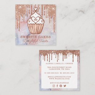 Bäckerei Cupcake Glitzer Rose Gold Pink Tropfen Quadratische Visitenkarte