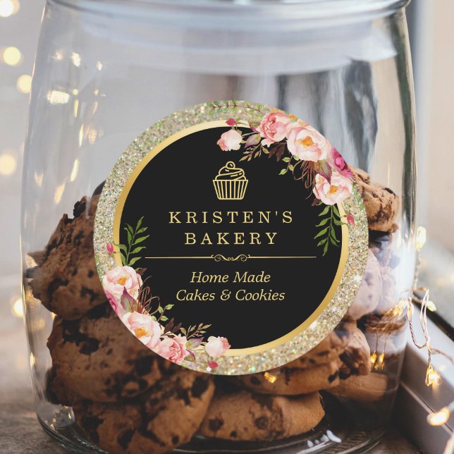 Bäckerei Cupcake Logo | Glitzern aus blumigen Glit Runder Aufkleber (Von Creator hochgeladen)