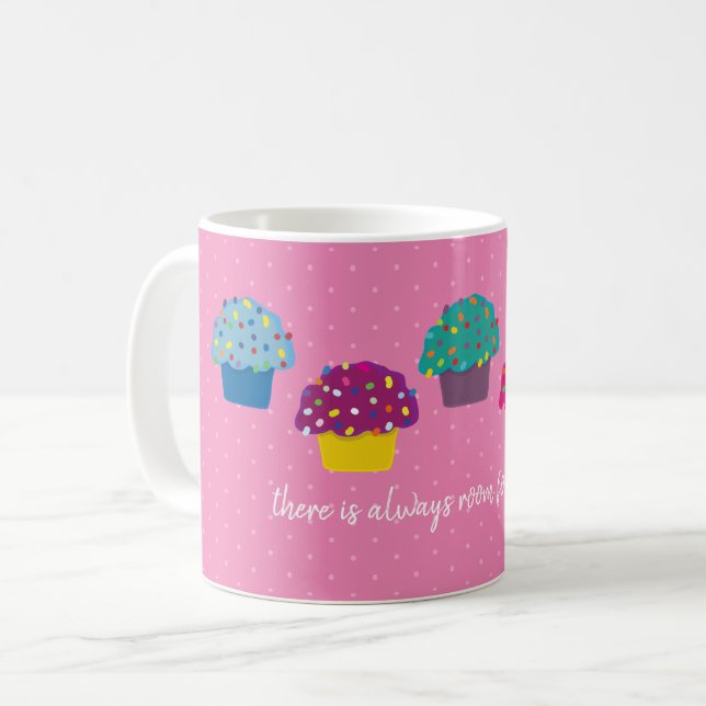Bäckerei Cupcake Mattiert Wimsical Pink Polka Dot Kaffeetasse (Vorderseite Links)
